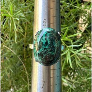 Native American Azurite Ring Navajo Sterling Silver Blue Green Oval Shape Sz‎ 6